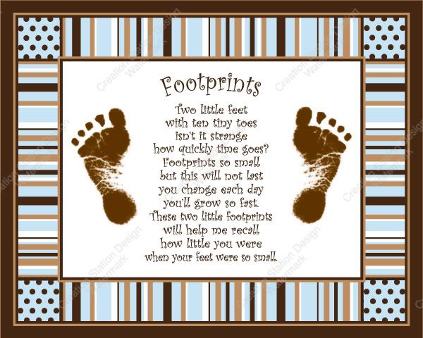 Blue & Brown Stripe Max Babys Footprints with Poem  