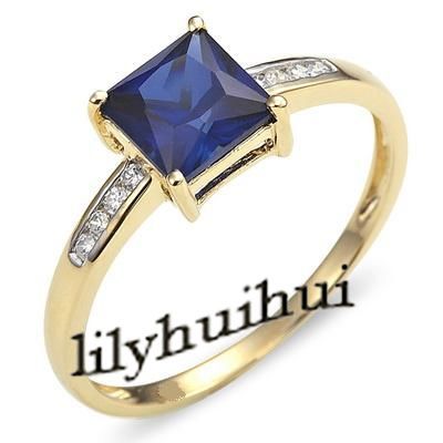 New Exclusive Blue Sapphire Womans 10KT Yellow Gold Filled Ring Size 