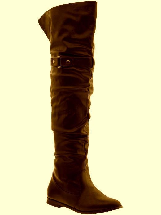   Womens NEW Elliot Brown Faux Leather Thigh High Buckle Boots 7 M