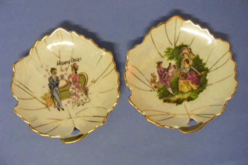 Antique Vintage Pair Small Gold Rimmed Porcelain Plates  