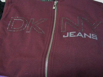 DKNY JEANS ZIP HOODY SWEAT JACKET NEW RHINESTONE M WINE COAT GENUINE 