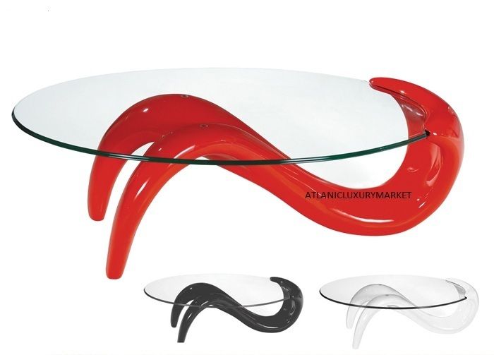   Glass Top Oval Shape Coffee cocktail Table Black,Red, White  