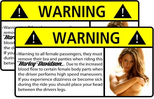 Harley Motorcycle Passenger horsepower warning sticker  