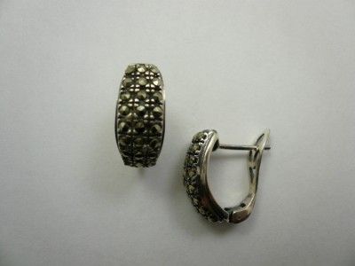 Vintage Sterling Silver CZ Rhodium or Marcasite French Clip Huggie 