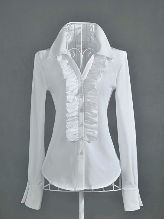 New Womens Boho Style White OL Falbala Shirt Ruffles long sleeve 