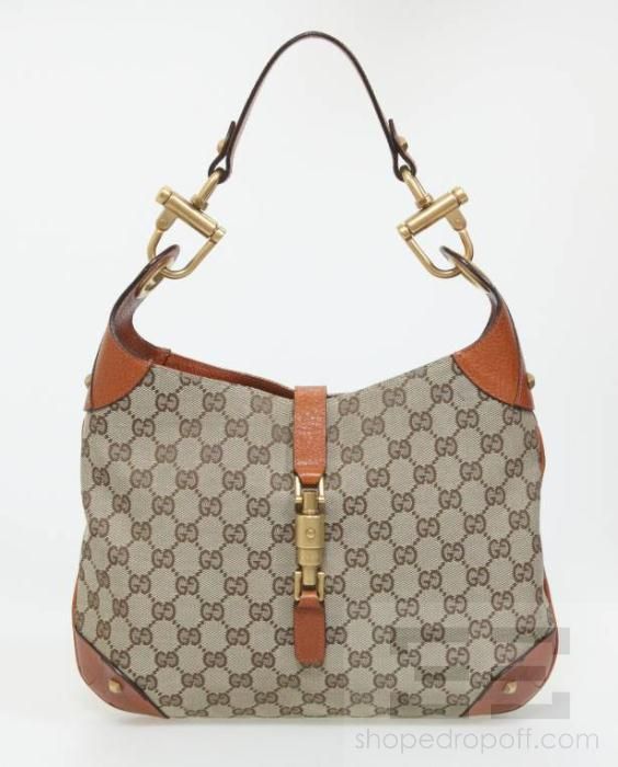 Gucci Brown Monogram Canvas & Tan Leather Piston Lock Hobo Bag  