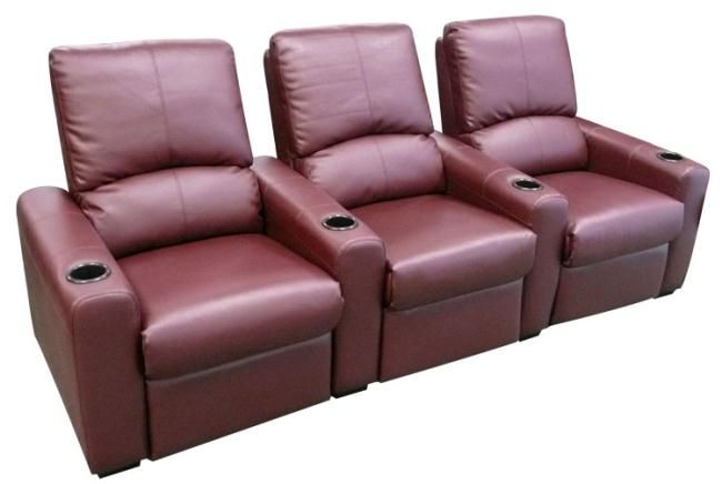 EROS Home Theater Seating 3 Burgundy Seats Push Back Recliner Chairs 