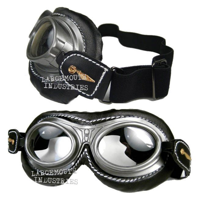 Aviator Pilot FAUX Leather Motorcycle Costume Goggles  