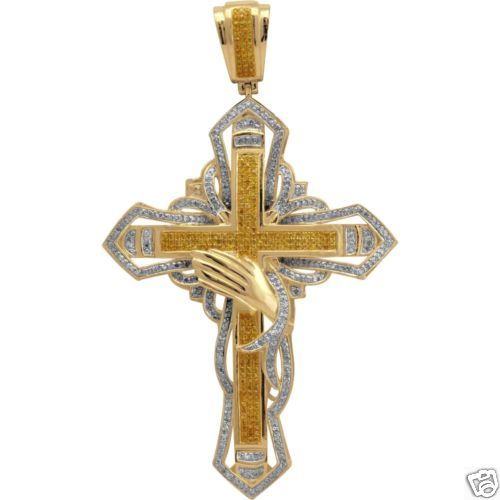 NEW Diamond Pave Gold Mens Cross Pendant  