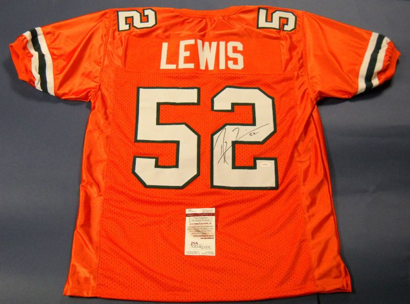 RAY LEWIS AUTOGRAPHED THE UNIVERSITY OF MIAMI HURRICANES JERSEY JSA 