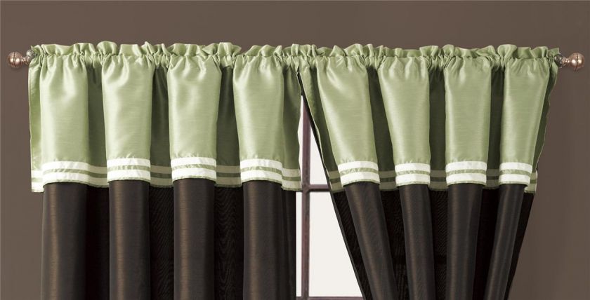 8PC Borwn/Green Faux Silk Curtain Set   Catalina  