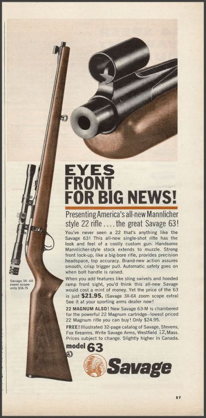 1963 SAVAGE Model 63 .22 RIFLE w/Zoom Scope PRINT AD  