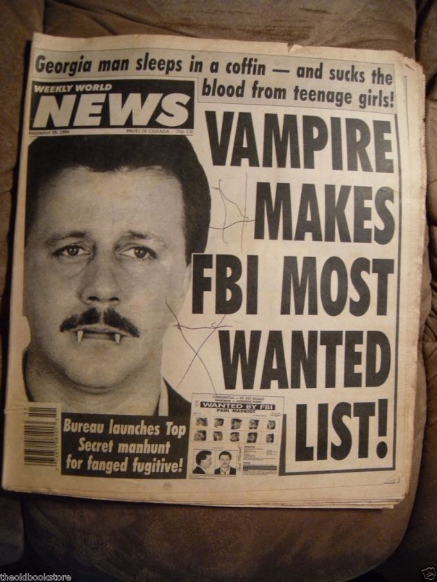 Vampire Makes FBI Most Wanted List Weekly World News Dec. 20 1994 ODD 